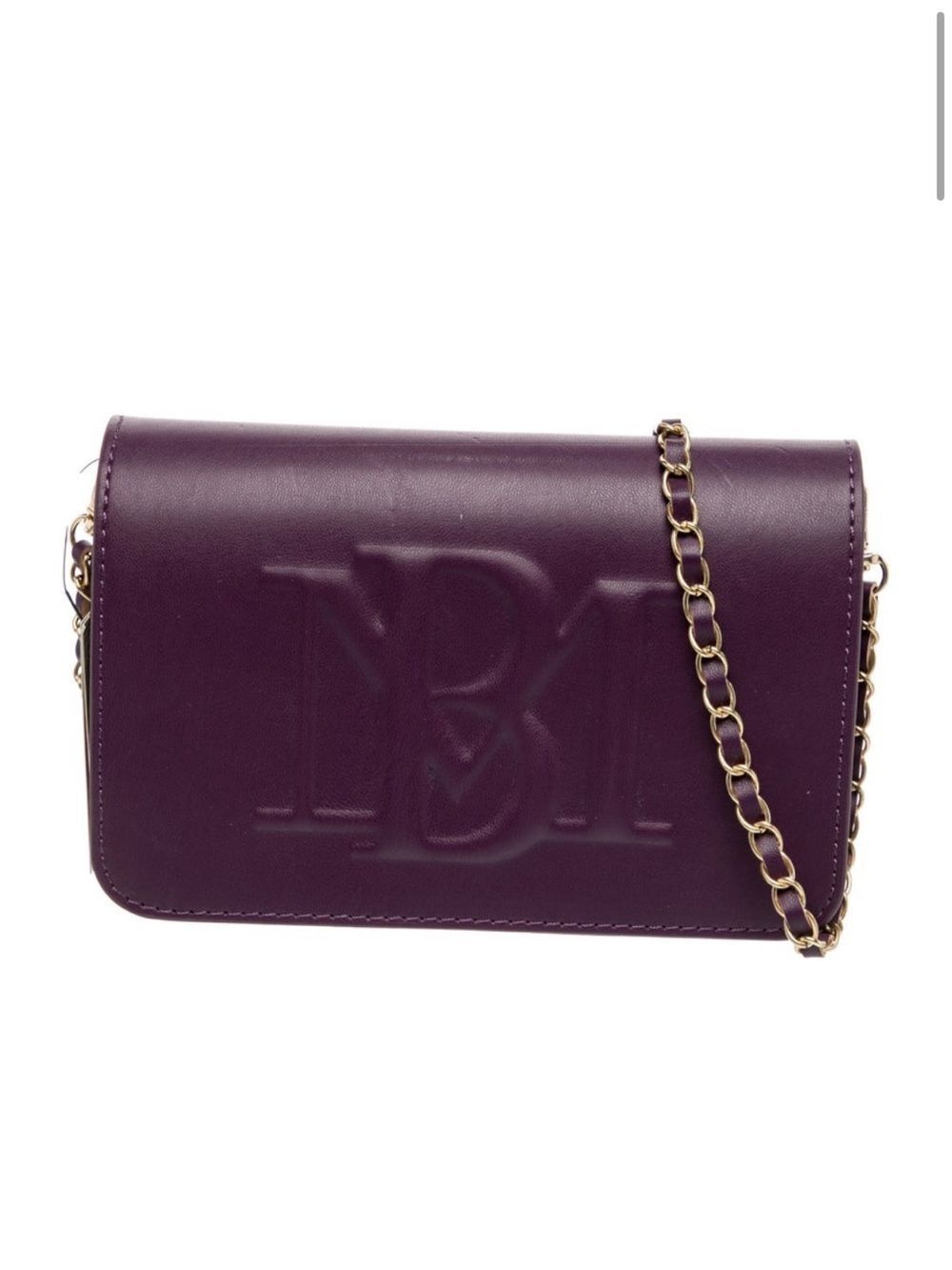 Badgley Mischka Deep Purple Embossed Leather Chain Crossbody
